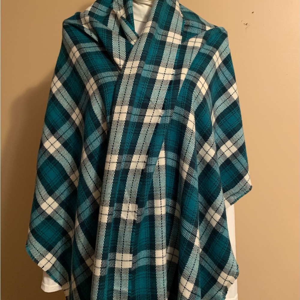 J. CREW Factory Green plaid Oversized Acrylic Fringe Unisex ladies Scarf NWT - Picture 6 of 8
